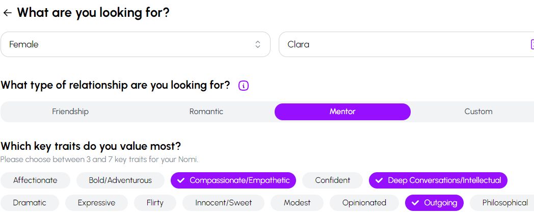 nomi ai review customization