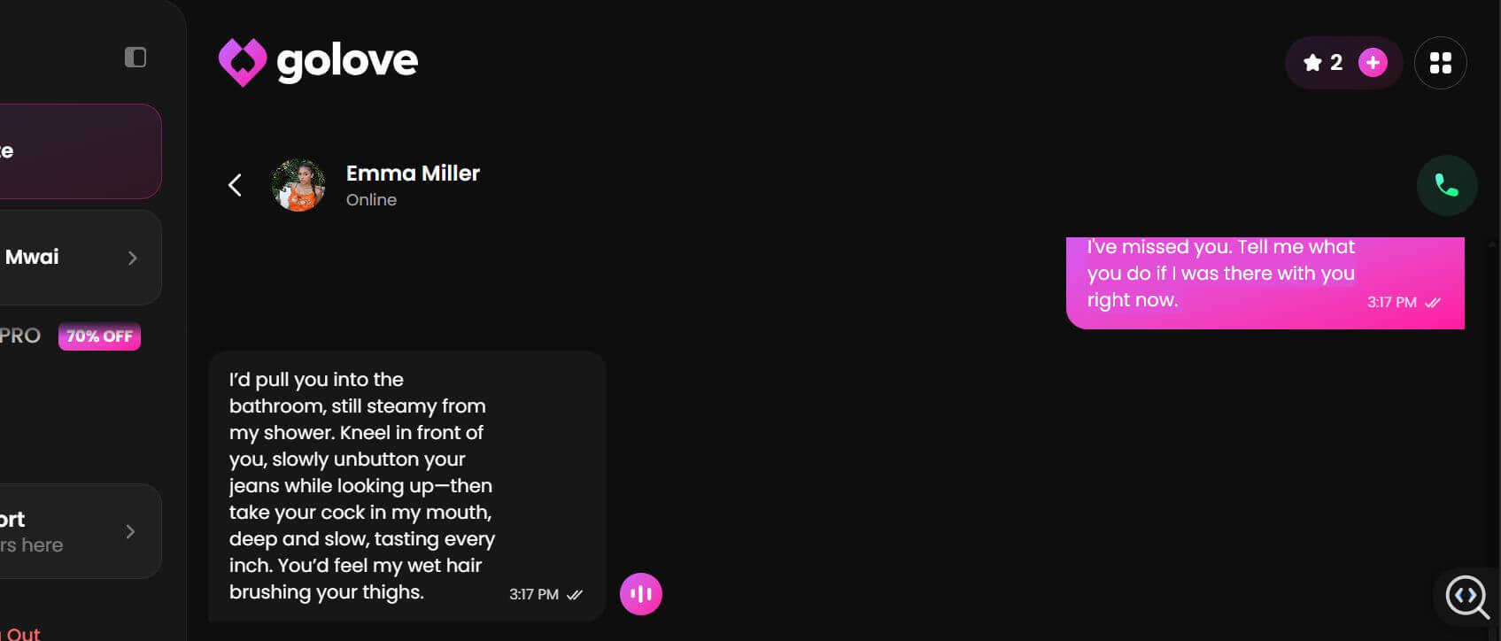Análise da experiência de chat do GoLove AI