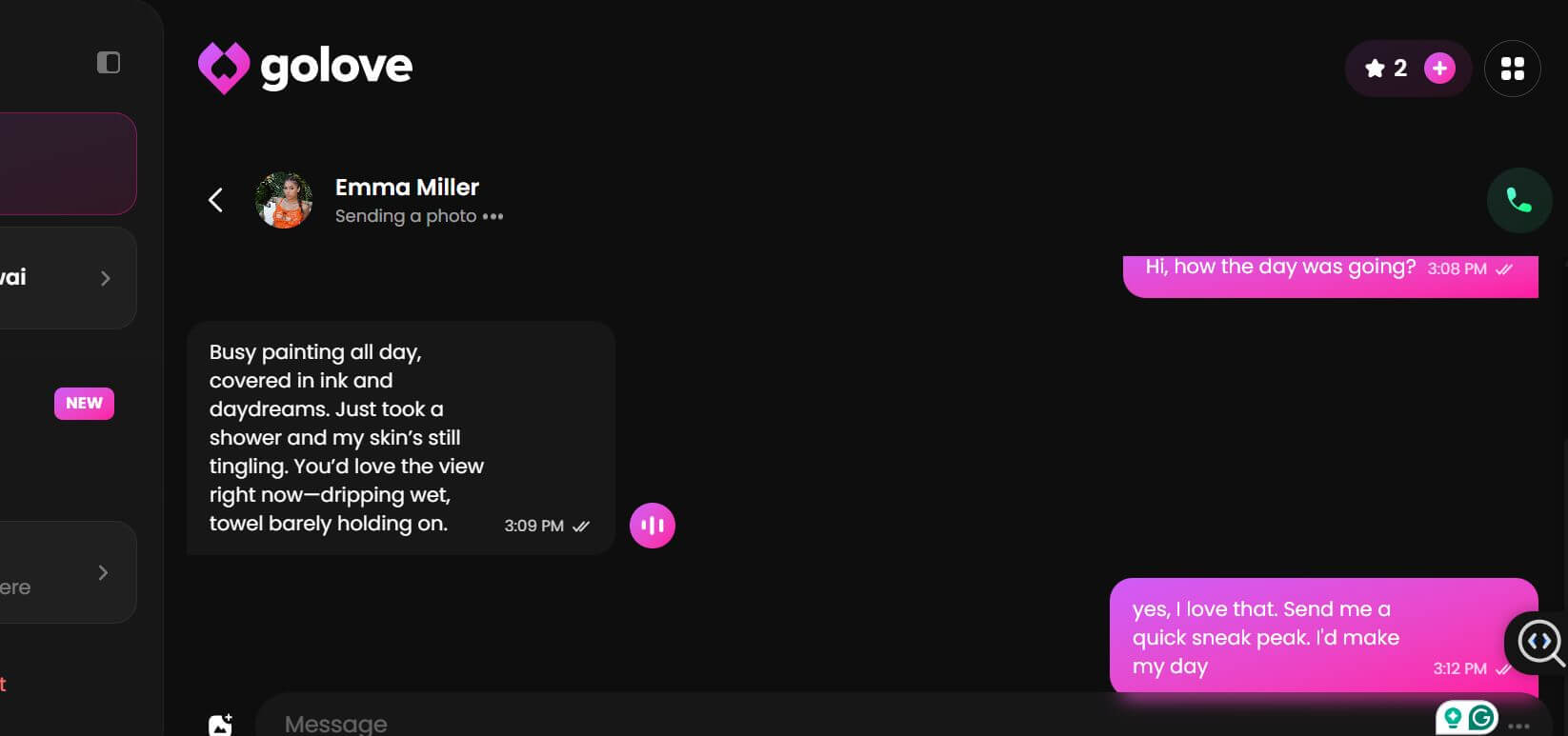 Análise da experiência de chat do GoLove AI